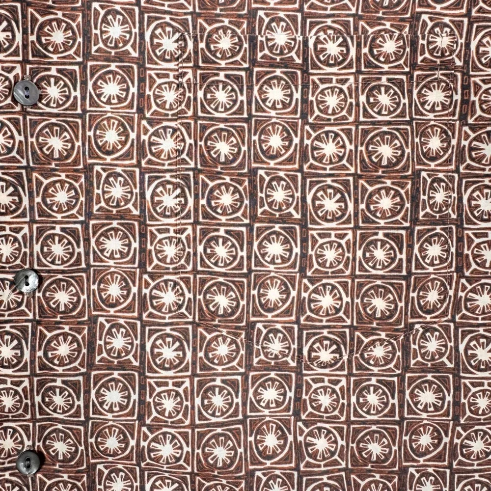 Tori Richard Shirt Mens Medium Brown Cotton Lawn Geometric Button Up Hawaiian - Picture 5 of 9
